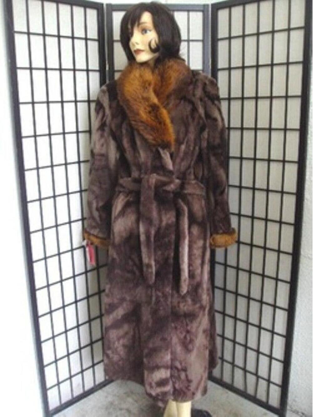 SHOWROOM NEW SHEARED NUTRIA FUR COAT JACKET W/ FOX WOMEN WOMAN SZ 10 DISCOLORED